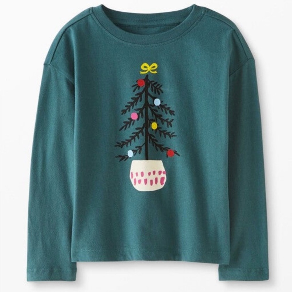 Hanna Andersson Long Sleeve Shirt - Green w/Christmas Tree - NEW